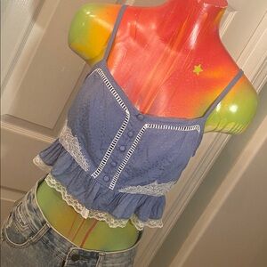 Versona Blue Camisole with Lace Trim